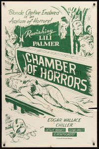 1w172 CHAMBER OF HORRORS 1sh R56 Lilli Palmer, blonde captive enslaved in an asylum of horrors!