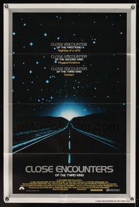 1w188 CLOSE ENCOUNTERS OF THE THIRD KIND silver border 1sh '77 Steven Spielberg sci-fi classic!