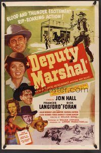1w234 DEPUTY MARSHAL 1sh '49 cowboys Jon Hall & Dick Foran + pretty Frances Langford!