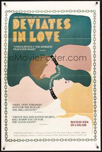 1w238 DEVIATES IN LOVE 1sh '70s wild art of masochist lovers chained together by collars!