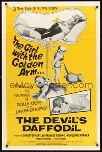 1w239 DEVIL'S DAFFODIL 1sh '67 Edgar Wallace, shatters the world of dope, dolls & death dealers!