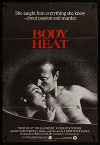 1w121 BODY HEAT English 1sh '82 close-up of William Hurt & sexy Kathleen Turner!