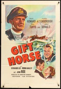 1w359 GLORY AT SEA English 1sh '53 Trevor Howard as World War II Navy soldier, Gift Horse!