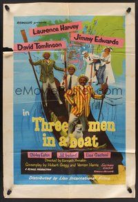 1w878 THREE MEN IN A BOAT English 1sh '56 Laurence Harvey, wacky art of cast on gondola!