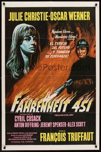 1w296 FAHRENHEIT 451 Spanish/U.S. 1sh '67 Francois Truffaut, Julie Christie, Oskar Werner, Ray Bradbury!