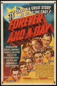 1w326 FOREVER & A DAY style A 1sh '43 Merle Oberon, Charles Laughton, Ida Lupino & 75 others!