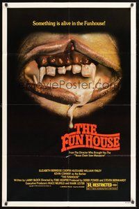1w337 FUNHOUSE 1sh '81 Tobe Hooper, creepy close up of drooling mouth with nasty teeth!