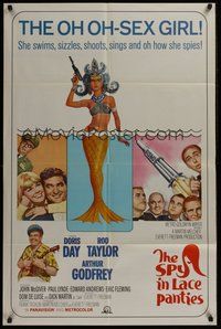 1w358 GLASS BOTTOM BOAT int'l 1sh '66 artwork of sexy mermaid Doris Day, Spy in Lace Panties!