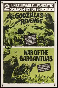 1w363 GODZILLA'S REVENGE/WAR OF THE GARGANTUAS 1sh '70s Japanese rubbery monster double bill!