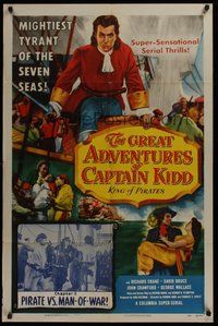 1w370 GREAT ADVENTURES OF CAPTAIN KIDD chapter 1 1sh '53 pirates, Pirate vs. Man-of-War!