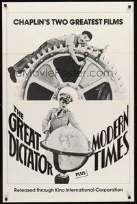 1w372 GREAT DICTATOR/MODERN TIMES 1sh '80s Charlie Chaplin double-bill, cool classic images!