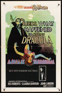 1w378 GUESS WHAT HAPPENED TO COUNT DRACULA 1sh '70 art of vampire & victim, trip into a nightmare!