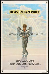 1w393 HEAVEN CAN WAIT int'l 1sh '78 art of angel Warren Beatty wearing sweats by Lettick, football!