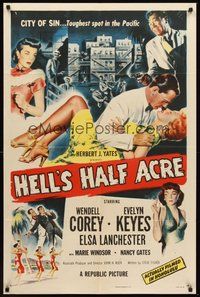 1w398 HELL'S HALF ACRE 1sh '54 Wendell Corey romances sexy Evelyn Keyes in Hawaii!