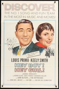 1w403 HEY BOY! HEY GIRL! 1sh '59 artwork of Louis Prima & Keely Smith, #1 song-and-fun team!