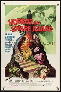 1w419 HORROR ON SNAPE ISLAND 1sh '72 a night of terror with a fiendish creature on the loose!