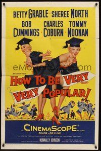 1w427 HOW TO BE VERY, VERY POPULAR 1sh '55 art of sexy students Betty Grable & Sheree North!