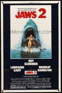 1w465 JAWS 2 1sh '78 just when you thought it was safe to go back in the water, art by Lou Feck!