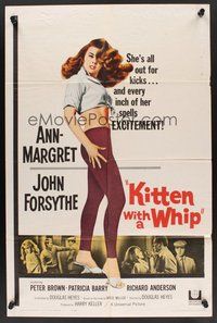 1w484 KITTEN WITH A WHIP 1sh '64 John Forsythe, great full-length art of sexy Ann-Margret!