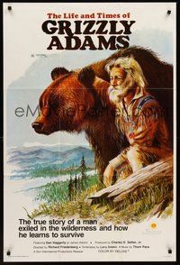 1w512 LIFE & TIMES OF GRIZZLY ADAMS 1sh '74 artwork of mountain man Dan Haggerty with bear!