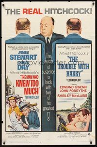 1w586 MAN WHO KNEW TOO MUCH/TROUBLE WITH HARRY 1sh '63 Alfred Hitchcock double-bill!