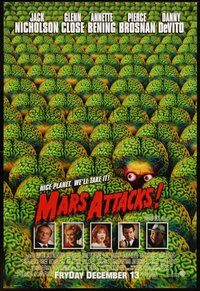1w596 MARS ATTACKS! advance DS 1sh '96 directed by Tim Burton, great image of many alien brains!