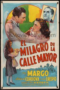 1w616 MIRACLE ON MAIN STREET Spanish/U.S. 1sh '39 stone litho of Margo & Arturo de Cordova!