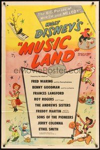 1w639 MUSIC LAND style A 1sh '55 Walt Disney, art of Donald Duck, Joe Carioca & more!