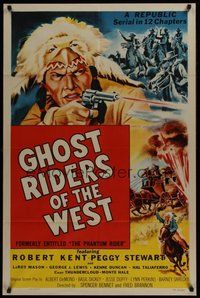 1w689 PHANTOM RIDER 1sh R54 Republic serial, Native American w/gun, Ghost Riders of the West!