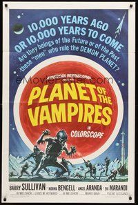 1w697 PLANET OF THE VAMPIRES 1sh '65 Mario Bava, beings of the future who rule the demon planet!