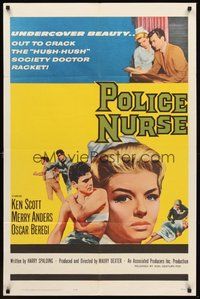 1w702 POLICE NURSE 1sh '63 pretty nurse Merry Anders, Ken Scott, thriller!