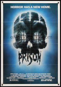 1w711 PRISON 1sh '88 Renny Harlin, Viggo Mortensen, cool horror artwork of skull jail!