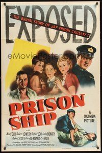 1w713 PRISON SHIP 1sh '45 Nina Foch & Robert Lowery in a brutal story of Japanese prison cruelty!