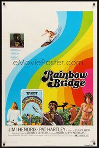 1w726 RAINBOW BRIDGE 1sh '72 Jimi Hendrix, wild psychedelic surfing & tarot card image!