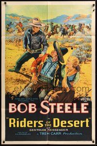 1w741 RIDERS OF THE DESERT 1sh '32 really cool stone litho artwork of cowboy Bob Steele!