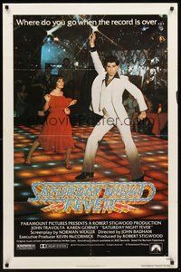 1w758 SATURDAY NIGHT FEVER 1sh '77 best image of disco dancer John Travolta & Karen Lynn Gorney!
