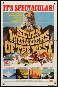 1w774 SEVEN WONDERS OF THE WEST 1sh '73 cool artwork of bald eagle, it's spectacular!