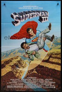 1w838 SUPERMAN III 1sh '83 art of Christopher Reeve flying with Richard Pryor by Salk!