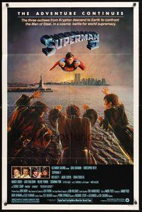 1w836 SUPERMAN II 1sh '81 Christopher Reeve, Terence Stamp, great artwork over New York City!
