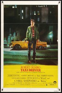 1w854 TAXI DRIVER 1sh '76 classic art of Robert De Niro by cab, directed by Martin Scorsese!