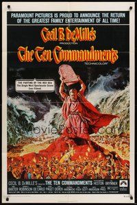 1w858 TEN COMMANDMENTS 1sh R72 directed by Cecil B. DeMille, Charlton Heston, Yul Brynner!