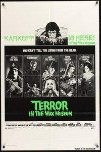 1w863 TERROR IN THE WAX MUSEUM 1sh '73 where you can't tell the living from the dead!