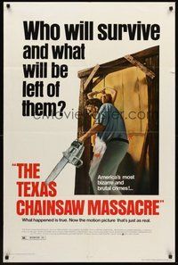 1w865 TEXAS CHAINSAW MASSACRE New Line Cinema 1sh R80 Tobe Hooper cult classic slasher horror!