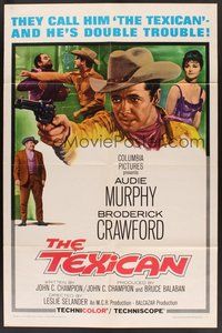 1w866 TEXICAN 1sh '66 cowboy Audie Murphy is the Texican, Broderick Crawford, sexy Diana Lorys!