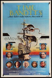 1w886 TIME BANDITS 1sh '81 John Cleese, Sean Connery, art by director Terry Gilliam!