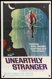 1w916 UNEARTHLY STRANGER 1sh '64 cool art of weird macabre unseen thing out of time & space!