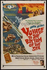 1w930 VOYAGE TO THE BOTTOM OF THE SEA 1sh '61 fantasy sci-fi art of scuba divers & monster!