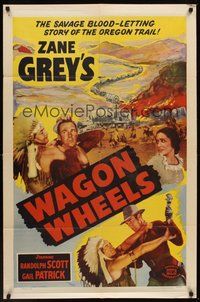 1w934 WAGON WHEELS 1sh R51 Randolph Scott, Gail Patrick, Zane Grey's story of the Oregon Trail!