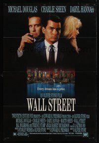 1w939 WALL STREET 1sh '87 Michael Douglas, Charlie Sheen, Daryl Hannah, Oliver Stone!