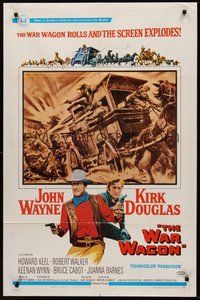 1w946 WAR WAGON 1sh '67 cowboys John Wayne & Kirk Douglas, western armored stagecoach artwork!